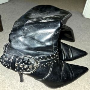 Black Witch Toe Studded Buckle Tall Boots Size 8